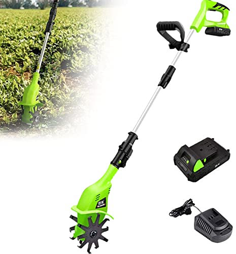 GEJLELDS Adjustable Garden Electric Tiller, Mini Handheld Earthwise Tiller, Tillage Depth 25cm and Width 10cm, Low Noise Battery Earthwise Rototiller for Weeding, Loosen the Soil