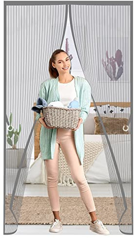 Magnetic Fly Insect Screen Door, 80 x 200 cm Anti Mosquito Mesh Fly Curtain, Easy to Install Insect Protection Door No Gap for All Doors, Bug-Free Net Flies/Mosquito, Grey
