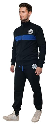 Inter F.C, Tuta Casa Uomo Ragazzo in Felpa Garzata, Felpa + Pantalone, Felpa con Zip, Taglia M, Nero Azzurro, Prodotto Ufficiale