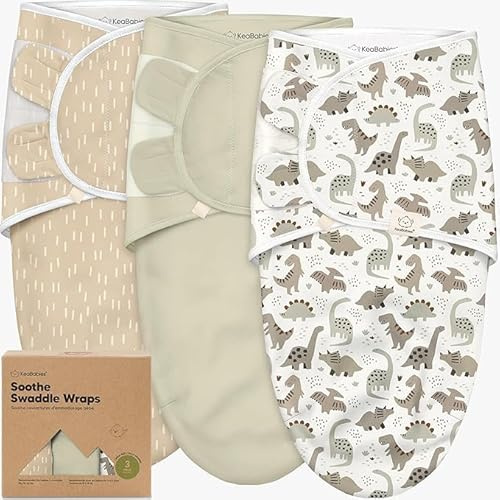 KeaBabies Sacos orgánicos para Dormir para bebé – Paquete de 3 pañales para bebé recién Nacido de 0 a 3 Meses – Saco de Dormir para bebé – Saco de Dormir para recién Nacido, bebé (Dino Ridge)