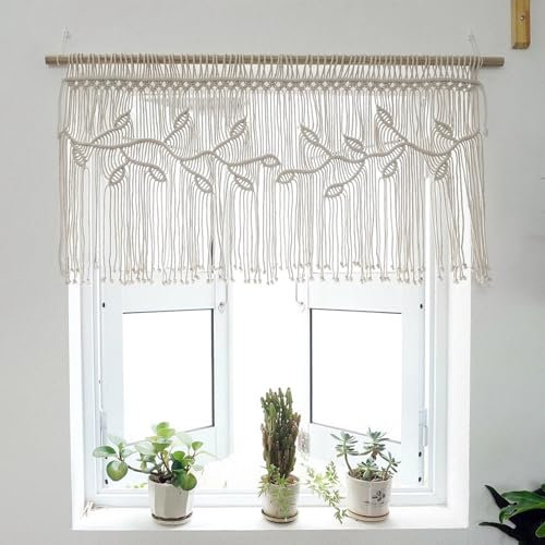 WMYYLX Tenda in macramè, per finestre, decorazione da parete in stile bohémien, per decorazione di nozze, soggiorno, per esterni (asta non inclusa), 55 x 110 cm