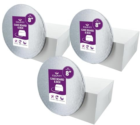 Culpitt 8 Round Silver Cake Drum Board & White Box Combo | 3 Pack | Multipack