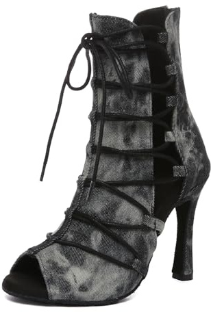 MINITOO Latina dam salong dans skor snörning öppen fest formella sandaler stövlar, L614 denim svart, 10 cm klack, 37 EU