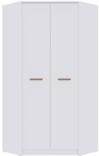 Marmex Grant G8 - Eckschrank 91x195x91 cm, Bücherregal - Eckgarderobe mit Kleiderstangen und Einlegeböden für das Jugendzimmer, Schlafzimmer - Eckkleiderschrank - weiß + Riviera Eiche (Modern)