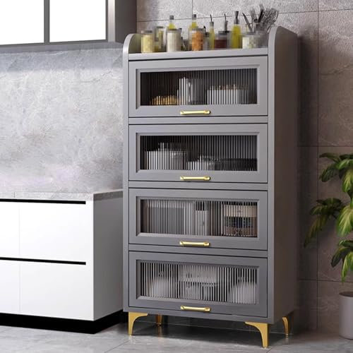 Armario de almacenamiento de despensa con tablero de protección ambiental de grado E1, puertas abatibles de cristal, ideal para cocina, comedor, sala de estar, color gris (70 x 40 x 94 cm)