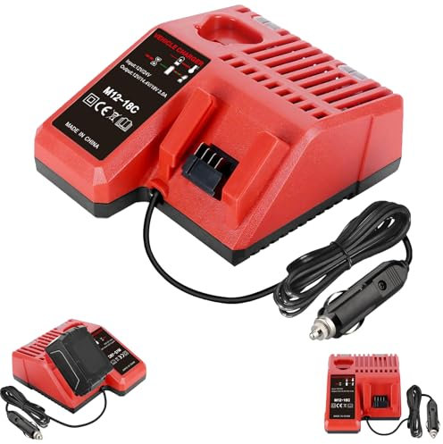 M18&M12 Multi-voltage Car Charger for Milwaukee 18V&12V Lithium Battery Charger 48-11-2402, 48-11-2440, 48-11-2411, 48-11-1815, 48-11-1828, 48-11-1820, with 12V Cigarette Lighter Plug