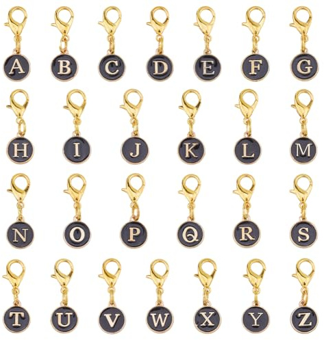 SUPERFINDINGS 52 pz 26 stili Clip su Ciondoli 26 lettere Cerniera Tira Iniziali Lettera Lega Dalla A Alla Z Alfabeto Ciondolo con Moschettone per Portachiavi Borsa Zaino Ornamento Nero