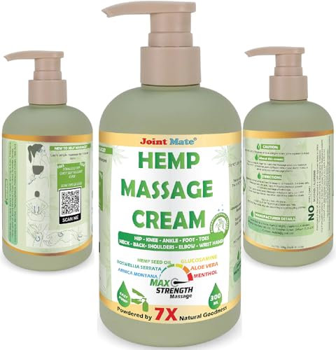 Maximum Strength Hemp & Arnica Massage Cream – 7 Natural Ingredients for Joints & Muscles – Fast-Absorbing Rub for Knee, Back, Neck, Feet & Hands – UK Brand – 300ml Pump Bottle