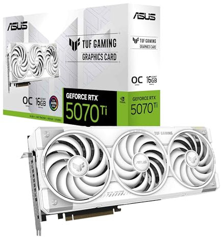 ASUS TUF Gaming GeForce RTX ™ 5070 Ti 16 Go GDDR7 White OC Edition Carte Graphique de Jeu (PCIe® 5.0, HDMI®/DP 2.1, Fente 3.125, Composants de qualité Militaire, revêtement PCB Protecteur