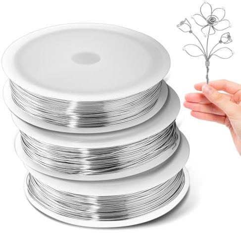 304 Edelstahldraht Basteldraht – 3 Rollen Silberdraht 0,5 mm x 100 m, Draht mit Spule für Schmuckherstellung, Basteln, Heimwerken, DIY (0.5mm)