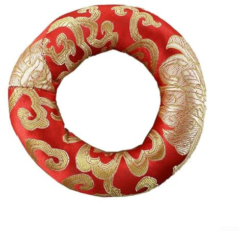 Coussin pour bol chantant tibétain en brocart de soie avec broderie traditionnelle à la main et tissu en coton, coussin sonore fait main pour la stabilité du bol et le soutien des vibrations (10 cm)