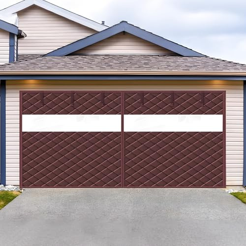 Värmeisolerad Garageportsgardin Med Klart Fönster, Magnetisk Garageportsskärm, Värmeisoleringskit för Vintern, Förtjockad Bomullsdörröverdragsfilt för 1 2 Bilar(Coffees,W503xH274CM)