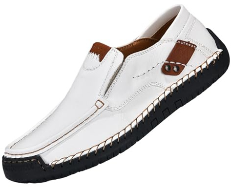Mocassini estivi da uomo, mocassini estivi, eleganti scarpe basse in pelle, per il tempo libero, scarpe basse, classiche, formali, leggere, bianco, 43 EU