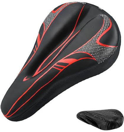 Minicoco Bike Seat Cushion Cover Gel Bike Seat Cover Comfortable Bike Seat Cushion Exercise Bicycle Saddle Cushions, Bike Saddle Cover with Waterproof Rain Cover, Compatible with Outdoor & Indoor