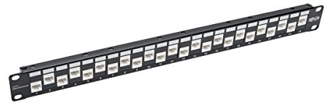 Tripp Lite 24-Port Cat6a Cat6 Cat5e Feed-Through Patch Panel Offset w/Cable Management Bar RJ45 Ethernet 1URM TAA (N254-024-6A-OF)
