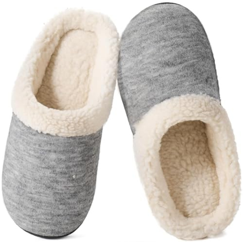 Wishcotton Slippers Women Fur Fleece Ladies House Slippers with Cozy Memory Foam, Warm Comfy Indoor Outdoor House Shoes Home Slippers, Grey, 6-7 UK