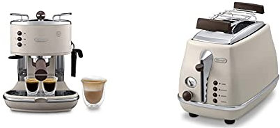 De'Longhi Icona Vintage Ecov 311.Bg Macchina Da Caffè Espresso Manuale E Cappuccino, Caffè In Polvere O In Cialde E.S.E., 1100 W, Beige & Ctov 2103.Bg Tostapane