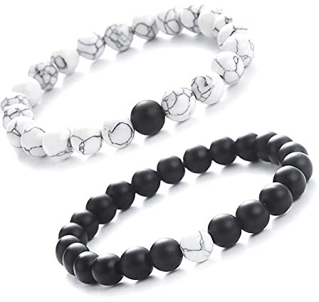 Xihuimay Paar Armband Lieben Schmuck Naturstein Perlen Armbänder Partnerarmband für Paare Familie Armbänder Verstellbare Pärchen Bangle Sein und Ihr Abstand Matching Set für Beste Freundin Geschenke,