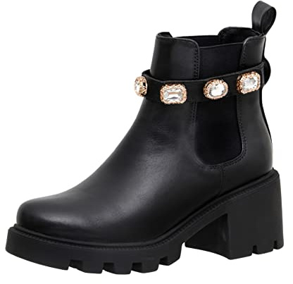 CUSHIONAIRE Women's Julie chelsea boot with Jeweled strap +Memory Foam, Black 9