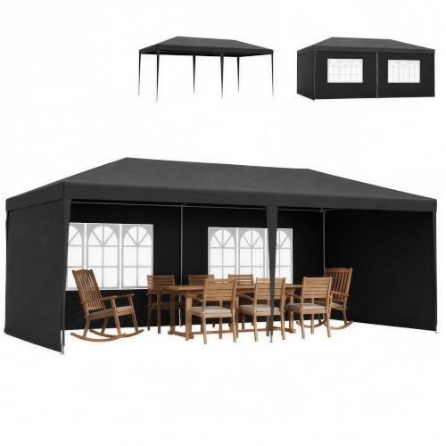 Outsunny 6 x 3 m Party Tent Gazebo with Windows and Side Panels, Dark Grey