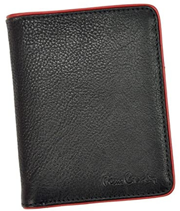 Pierre Cardin Tumble 326, Herren Geldbörse, Naturleder, 10 Kartenfächer, Fotofächer, Münz- und Geldscheinfächer, Schwarz und Rot, 10,00 x 13,00 x 3,00 cm,