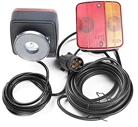 AGRISHOP Bakljus Halogen 12 V trailer med magnetiskt märke E, brandtrailer kit med kabel, 7,5 m med hankontakt, 7 stift, vattentät, bakljus, för släpvagn, husvagn, fordon, jordbruk