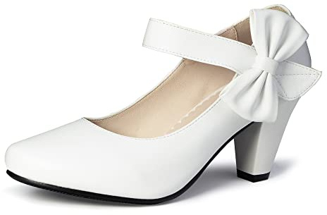 elerhythm Mary Jane Vintage Tacchi con Bow Gatsby 1950 Pumps Punta Chiusa 1920 Victorian Ankle Straps Faux Suede Scarpe (Bianco UK5)