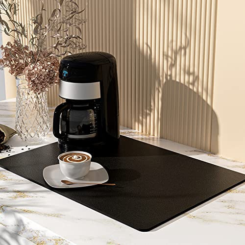 Alfombrilla Escurreplatos, 30 x 50cm Absorbente Alfombrilla Fregadero Cocina, Diatomita Alfombrilla Cafetera, Protector Mueble Fregadero, Alfombra Seca Antideslizante para Encimera de Cocina(Negro)