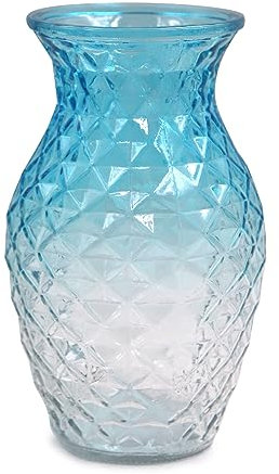 OFFIDIX Glass Waisted Flower Vase - Lattice Modern Style for Home Living Room Table Decoration (Blue Clear)
