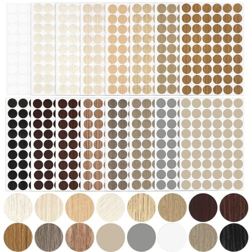 GUOYIHUA 16 Blatt Schraubenloch Aufkleber, Ø21MM Selbstklebend Schraubenabdeckung, 864 Stück Abdeckkappen für Bohrlöcher, Holztextur Möbel Schraubenloch Abdeckkappen Aufkleber (16 Farben)