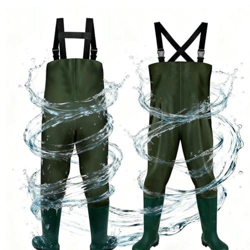 Vkechh Watpants herr, fiskerbyxor 70D nylon, PVC wattbyxor, vattentäta med stövlar, fiskebyxor med justerbar axelrem, fiskerbyxor för byggarbetsplatser, trädgårdar, bondgårdar
