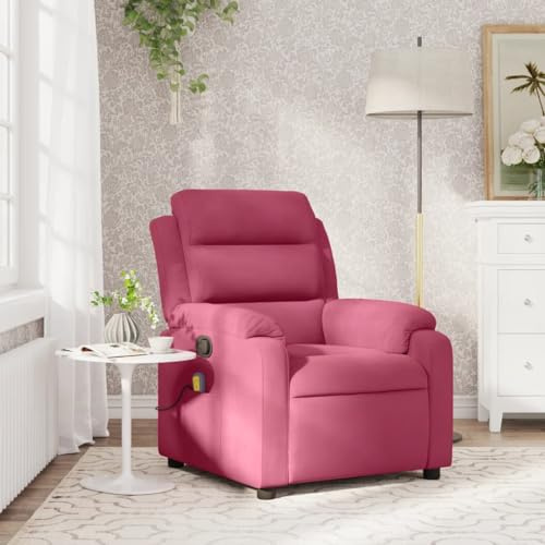 Homgoday Poltrona massaggiante per TV, poltrona relax con funzione reclinabile, schienale regolabile, per soggiorno, velluto rosso vinaccia