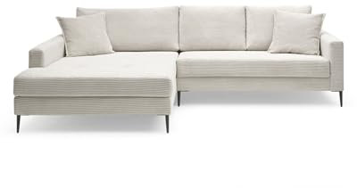 Liadomo Sofa Hilary Cream, modernes Ecksofa, Cordbezug in Cream, Ottomane Links, Couch mit hohem Sitzkomfort, pflegeleicht & formstabil, Metallfüße, Sofa in L-Form Links, Made in Europe
