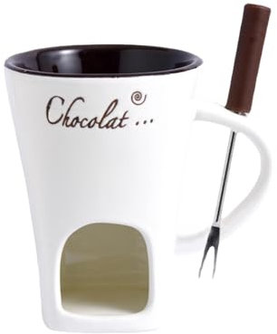 DimyFew Service Fondue au Chocolat, Tasse à Fondue en Céramique avec Fourchette, Tasses à Fondue au Chocolat pour Fromage, Beurre, Fondue Chocolat Bougie pour Maison, Bureau, Terrain, 130 ML, Blanc