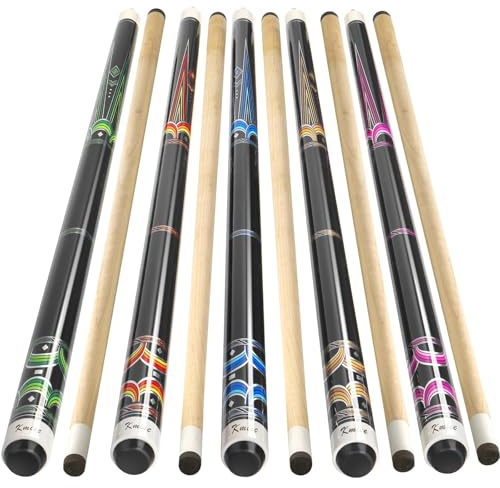 Kmise Pool Stick Set of 5, 58 Pool Cue Stick, Canadian Maple Billiard Pool Cue Stick, Professional Pool Cue for Bar House Pool Table Sports,18~21oz Multiple Colors.