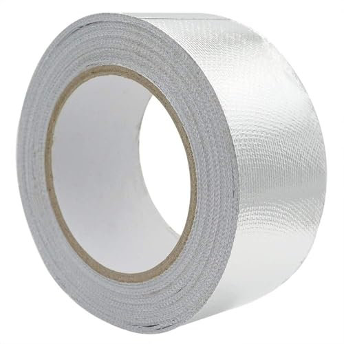 Kontorstejp Aluminiumtejp självhäftande aluminiumtejp termosköld Värmeskyddstejp, aluminiumtejp förstärkt med ett glasnättyg, 50 mm x 25 m, temperaturbeständighet -30~120 °C.