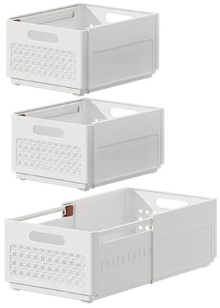 Ruspela Juego de 3 cajas de almacenamiento plegables para armario, retráctiles, apilables, organizador de cajones para el hogar, oficina, dormitorio, cocina, baño