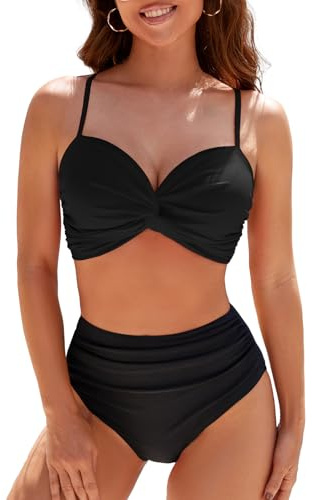 Adigaber Dam Baddräkt Tvådelad Twist Front Hög Midja Push Up Plus Storlek Badkläder