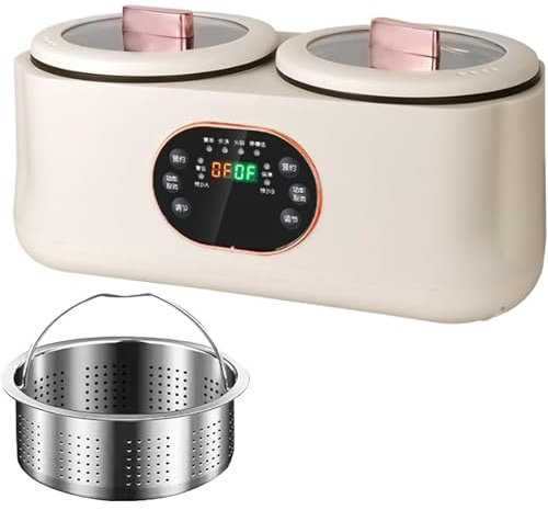 Slow Cooker Doppia - Pentola elettrica completamente automatica con touch screen intelligente da 1200 W, 1,8 L + 1,8 L, 8 ore di mantenimento del calore, sei funzioni, due pentole e doppi comandi