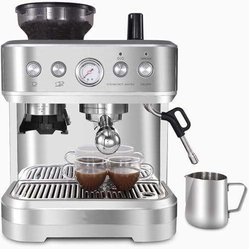 AffinityFurn Espresso Machine With Grinder and Milk Frother, 15 Bar Italian Style Pump, 2.3L Water Tank, Bean to Cup, Stainless Steel, for Latte Cappuccino (All-In-One Automatic Coffee Maker)​