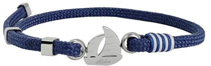 Aloha Bracciale Nautico Barca a Vela Idea regalo Uomo Donna Cordino Blu Regolabile Acciaio Passione Mare