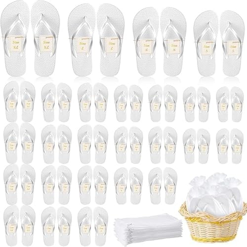 ASMIZ 24 Paires de Tongs Invités Mariage avec Sacs Cordon et Étiquettes de Taille – Chaussons Spa Hôtel pour Invités, Cadeaux Mariage, Spa, Voyage, Plage, 4 Tailles