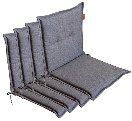 LILENO HOME Gartenstuhl Auflagen [4er Set - Niedriglehner] in Grau - Bequeme Liegen als Sitzauflagen für Gartenmöbel - Stuhlkissen für Gartenstühle und Klappstühle BAR