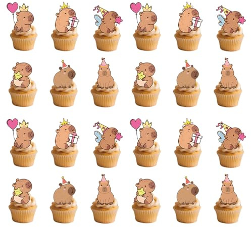 JchEnye Decorazioni per cupcake Capybara, set di 24 decorazioni per torte Capybara, Capybara, per decorazioni a tema per feste, vassoi di frutta, decorazioni per torte