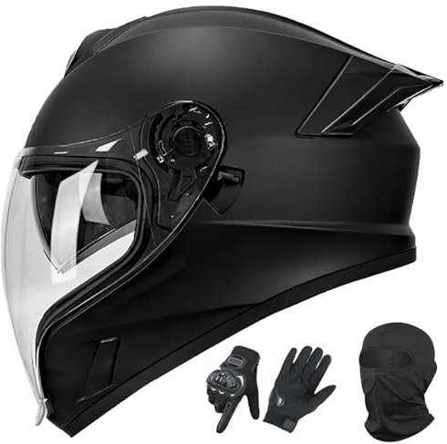 Integralhjälm För Motorcykel, Integralhjälm För Gata Och Landsväg För Vuxna Män Och Kvinnor, Dubbelvisirhjälm För Skoter, Moped, ECE/DOT-Godkänd 1,XXL(61-62CM)
