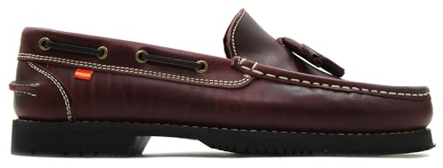 S@kut - Zapato Mocasín de Piel,Suela de Goma,tacón bajo,náutico clásico con borlas para: Hombre Color: Burdeos Talla:46