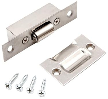 MILNOGRZL Pestillos ocultos for puerta de acero inoxidable, pestillo con rodillo for armario, topes de madera, herrajes for muebles del hogar(Silver)