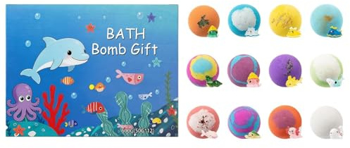Bombe da bagno con giocattoli all'interno, 12 pezzi bombe da bagno per bambini, palline di sale da bagnos, palline da doccia naturali per bambini e bambine,perfette per riempire il cestino di Pasqua