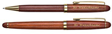 Holz-Schreibset mit Gravur / bestehend aus Füller und Kugelschreiber / Farbe braun