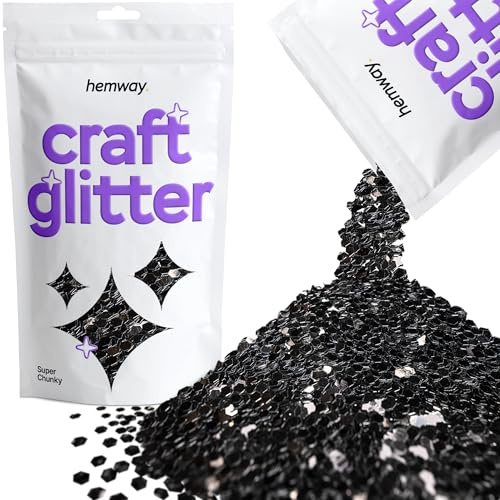 Hemway Craft Glitter Black 100g Super Chunky Glitter | for Crafts, Resin, Cosmetic, Nail, Face, Body, Festival, Tumblers, Art, Candle, Crafting